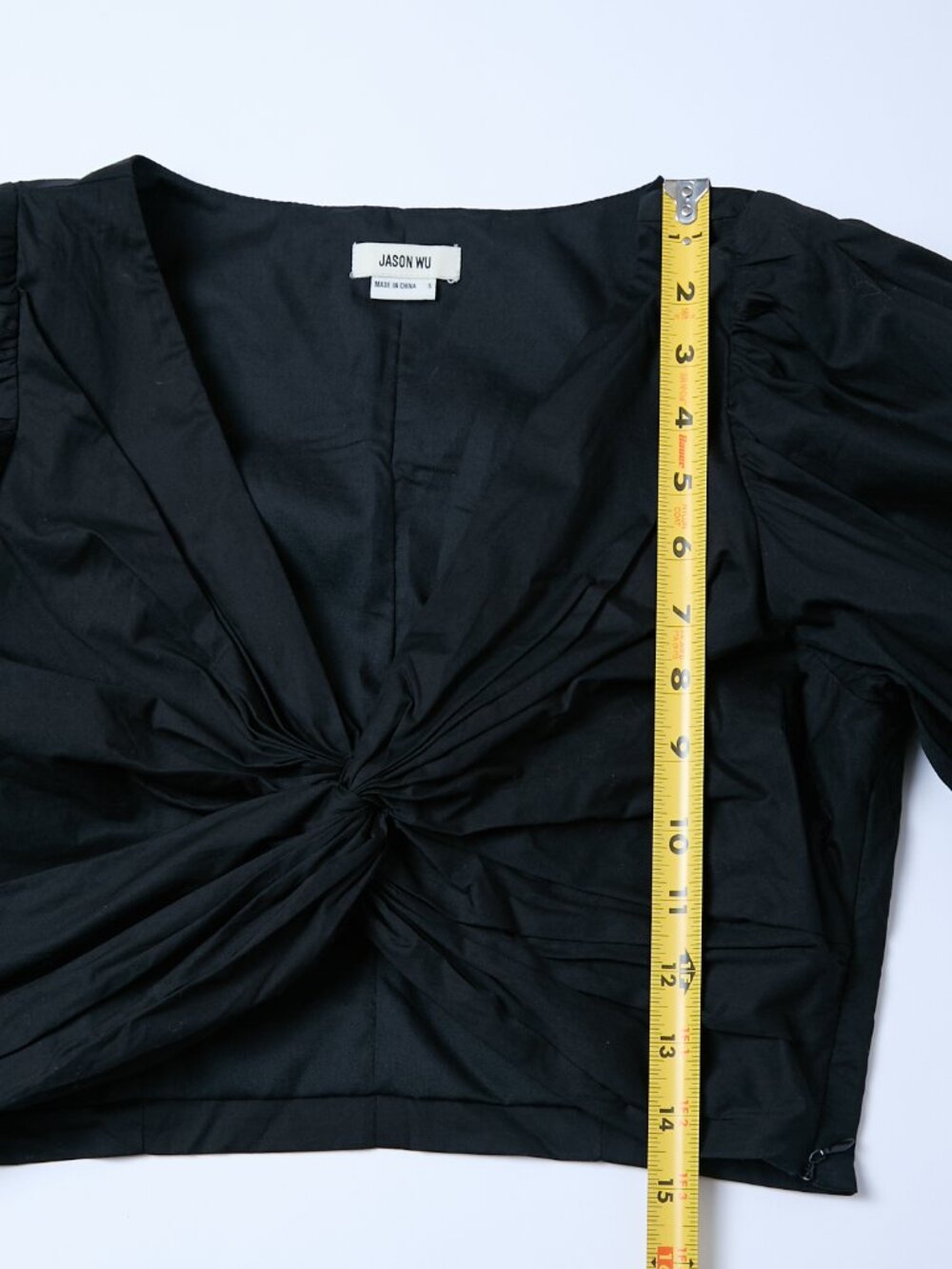 Jason Wu Twist Front V-Neck Puff Sleeves Crop Top Black Small - Picture 7 of 8